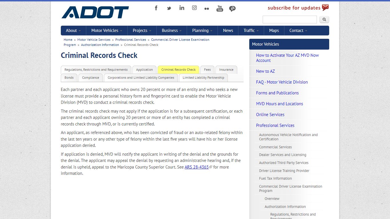 Criminal Records Check | ADOT